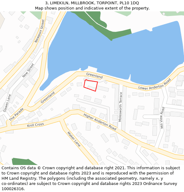 3, LIMEKILN, MILLBROOK, TORPOINT, PL10 1DQ: Location map and indicative extent of plot