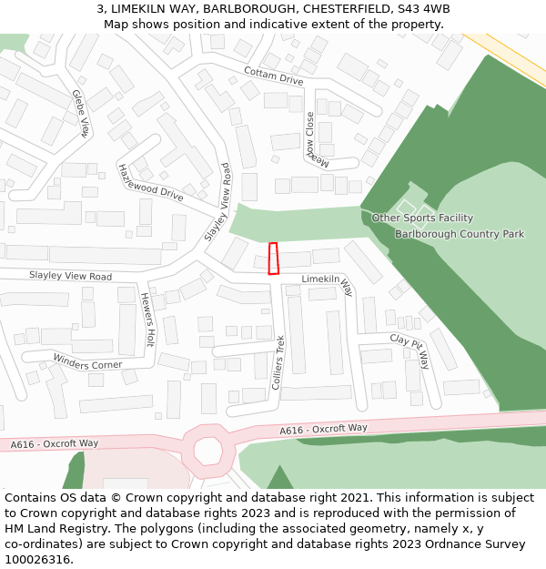 3, LIMEKILN WAY, BARLBOROUGH, CHESTERFIELD, S43 4WB: Location map and indicative extent of plot