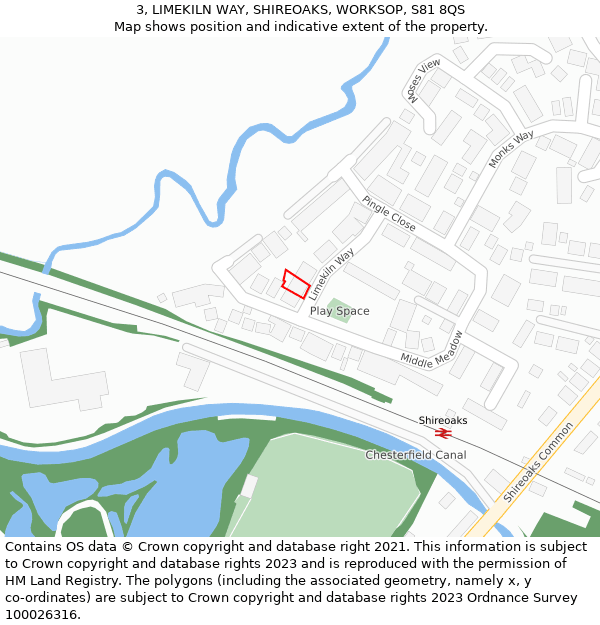 3, LIMEKILN WAY, SHIREOAKS, WORKSOP, S81 8QS: Location map and indicative extent of plot