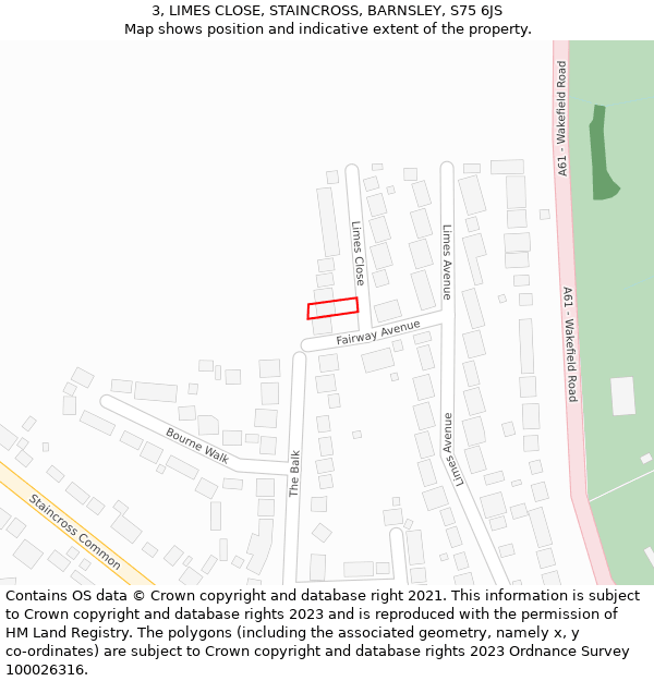 3, LIMES CLOSE, STAINCROSS, BARNSLEY, S75 6JS: Location map and indicative extent of plot