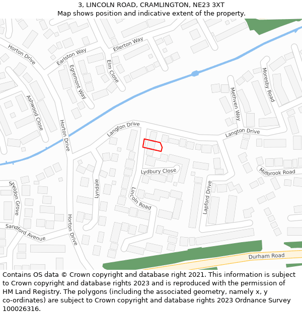 3, LINCOLN ROAD, CRAMLINGTON, NE23 3XT: Location map and indicative extent of plot