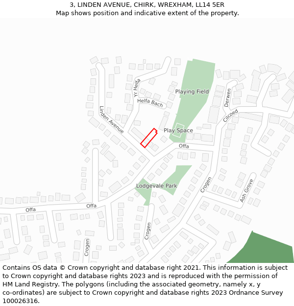 3, LINDEN AVENUE, CHIRK, WREXHAM, LL14 5ER: Location map and indicative extent of plot