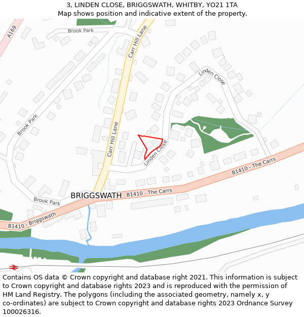 3, LINDEN CLOSE, BRIGGSWATH, WHITBY, YO21 1TA: Location map and indicative extent of plot