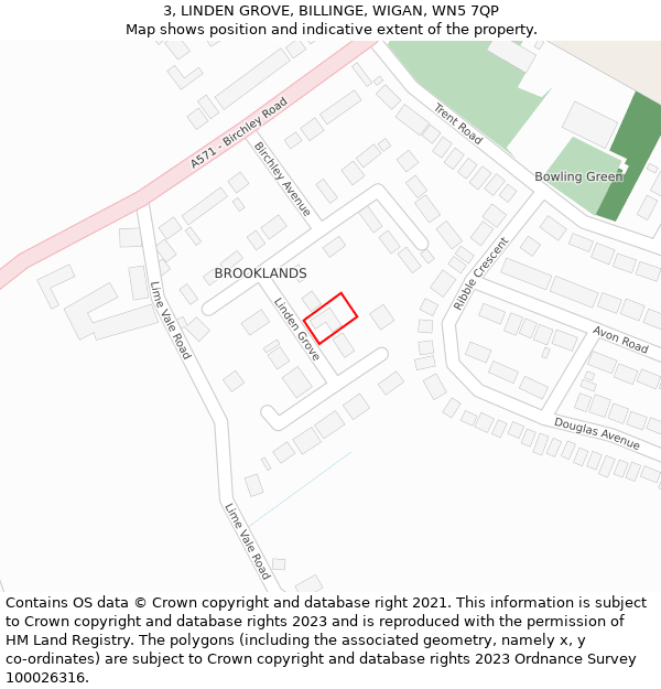 3, LINDEN GROVE, BILLINGE, WIGAN, WN5 7QP: Location map and indicative extent of plot