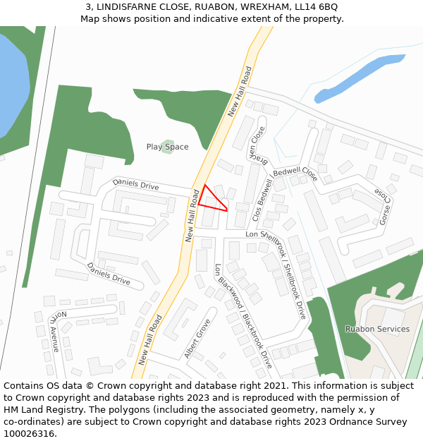 3, LINDISFARNE CLOSE, RUABON, WREXHAM, LL14 6BQ: Location map and indicative extent of plot