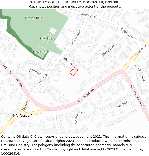 3, LINDLEY COURT, FINNINGLEY, DONCASTER, DN9 3RE: Location map and indicative extent of plot