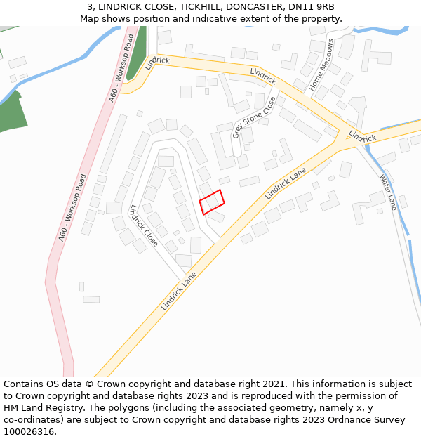 3, LINDRICK CLOSE, TICKHILL, DONCASTER, DN11 9RB: Location map and indicative extent of plot