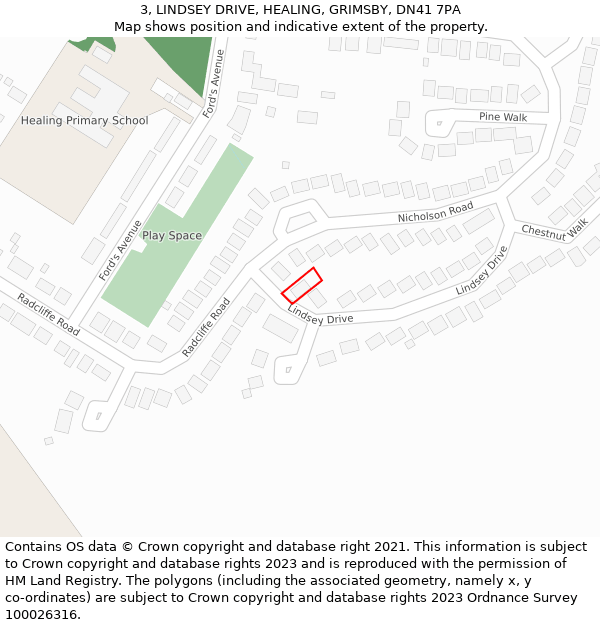 3, LINDSEY DRIVE, HEALING, GRIMSBY, DN41 7PA: Location map and indicative extent of plot