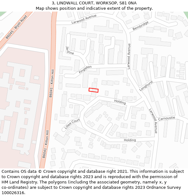 3, LINDWALL COURT, WORKSOP, S81 0NA: Location map and indicative extent of plot