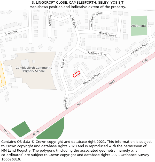 3, LINGCROFT CLOSE, CAMBLESFORTH, SELBY, YO8 8JT: Location map and indicative extent of plot