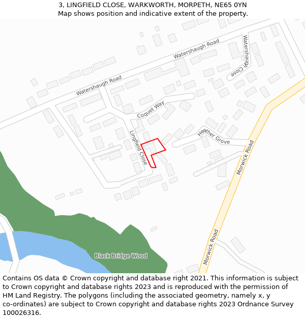 3, LINGFIELD CLOSE, WARKWORTH, MORPETH, NE65 0YN: Location map and indicative extent of plot