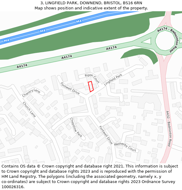 3, LINGFIELD PARK, DOWNEND, BRISTOL, BS16 6RN: Location map and indicative extent of plot