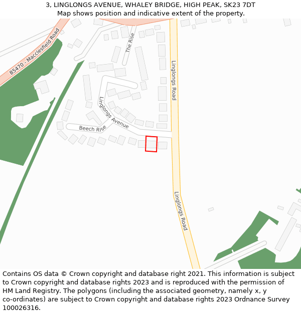 3, LINGLONGS AVENUE, WHALEY BRIDGE, HIGH PEAK, SK23 7DT: Location map and indicative extent of plot