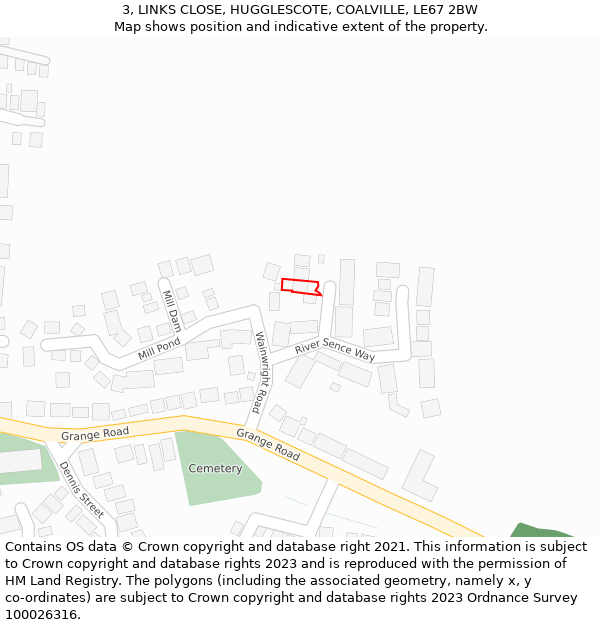 3, LINKS CLOSE, HUGGLESCOTE, COALVILLE, LE67 2BW: Location map and indicative extent of plot