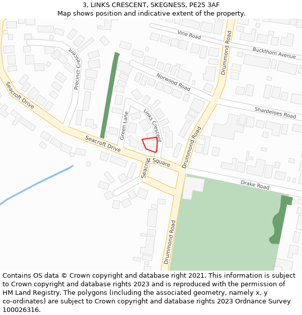 3, LINKS CRESCENT, SKEGNESS, PE25 3AF: Location map and indicative extent of plot
