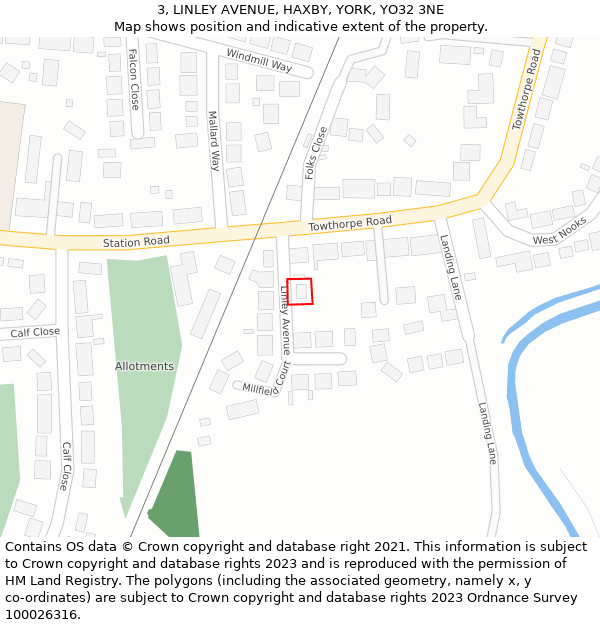 3, LINLEY AVENUE, HAXBY, YORK, YO32 3NE: Location map and indicative extent of plot