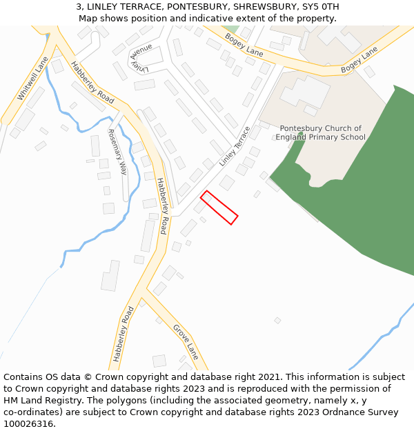 3, LINLEY TERRACE, PONTESBURY, SHREWSBURY, SY5 0TH: Location map and indicative extent of plot