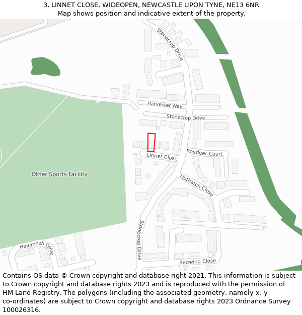 3, LINNET CLOSE, WIDEOPEN, NEWCASTLE UPON TYNE, NE13 6NR: Location map and indicative extent of plot