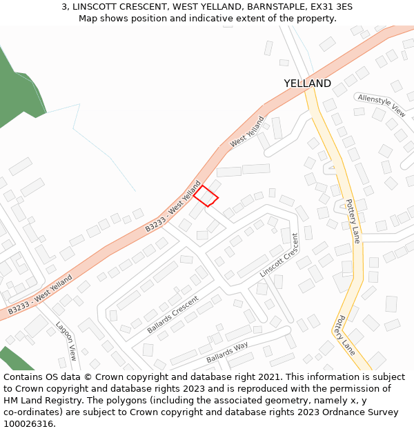 3, LINSCOTT CRESCENT, WEST YELLAND, BARNSTAPLE, EX31 3ES: Location map and indicative extent of plot