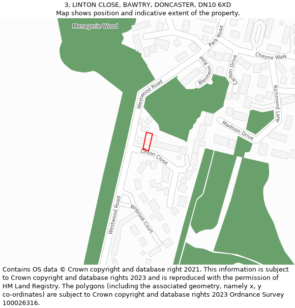 3, LINTON CLOSE, BAWTRY, DONCASTER, DN10 6XD: Location map and indicative extent of plot