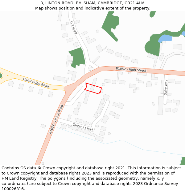 3, LINTON ROAD, BALSHAM, CAMBRIDGE, CB21 4HA: Location map and indicative extent of plot