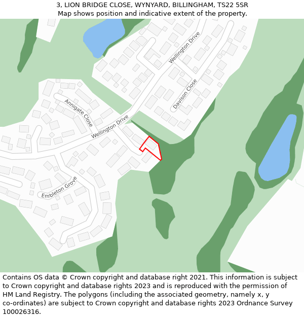 3, LION BRIDGE CLOSE, WYNYARD, BILLINGHAM, TS22 5SR: Location map and indicative extent of plot