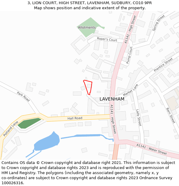 3, LION COURT, HIGH STREET, LAVENHAM, SUDBURY, CO10 9PR: Location map and indicative extent of plot