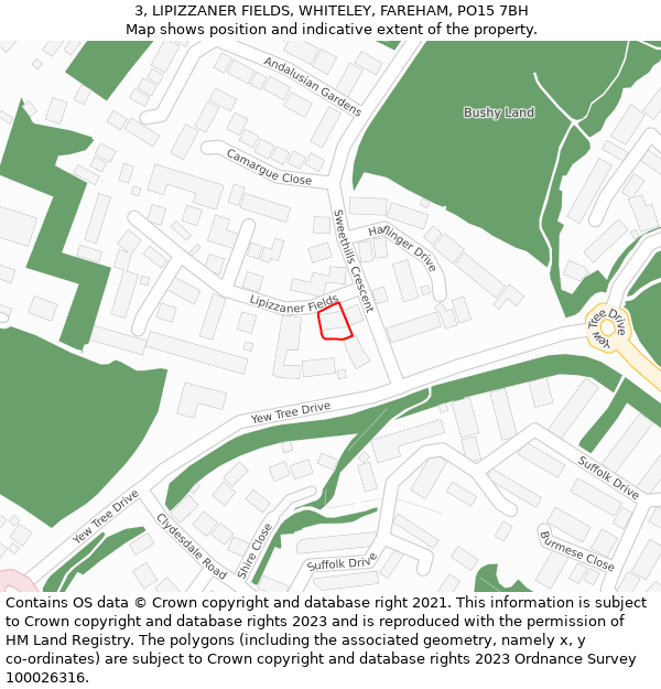 3, LIPIZZANER FIELDS, WHITELEY, FAREHAM, PO15 7BH: Location map and indicative extent of plot