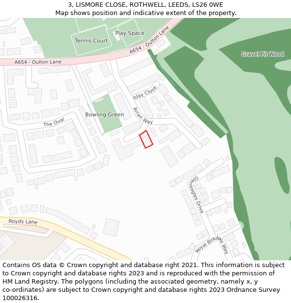 3, LISMORE CLOSE, ROTHWELL, LEEDS, LS26 0WE: Location map and indicative extent of plot