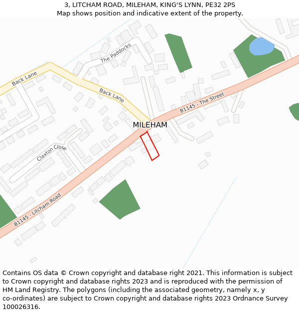 3, LITCHAM ROAD, MILEHAM, KING'S LYNN, PE32 2PS: Location map and indicative extent of plot