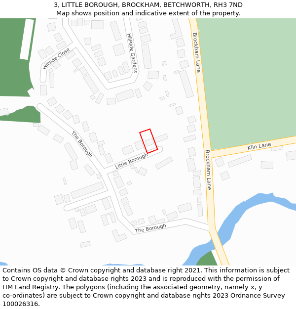 3, LITTLE BOROUGH, BROCKHAM, BETCHWORTH, RH3 7ND: Location map and indicative extent of plot