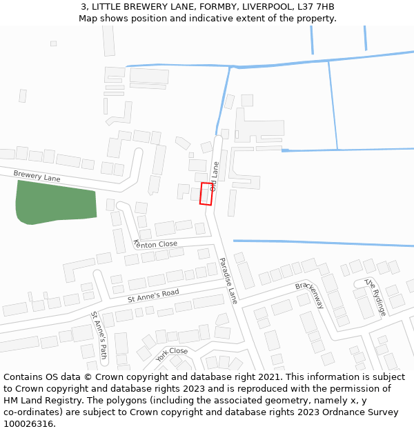 3, LITTLE BREWERY LANE, FORMBY, LIVERPOOL, L37 7HB: Location map and indicative extent of plot