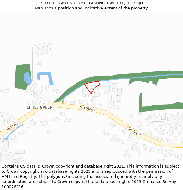 3, LITTLE GREEN CLOSE, GISLINGHAM, EYE, IP23 8JQ: Location map and indicative extent of plot