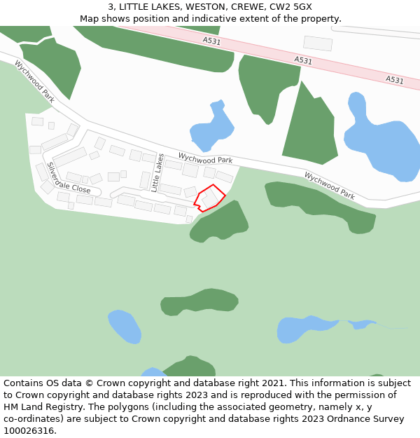 3, LITTLE LAKES, WESTON, CREWE, CW2 5GX: Location map and indicative extent of plot