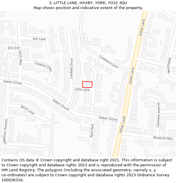 3, LITTLE LANE, HAXBY, YORK, YO32 3QU: Location map and indicative extent of plot