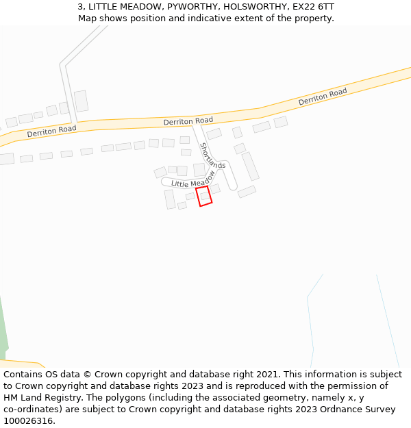 3, LITTLE MEADOW, PYWORTHY, HOLSWORTHY, EX22 6TT: Location map and indicative extent of plot