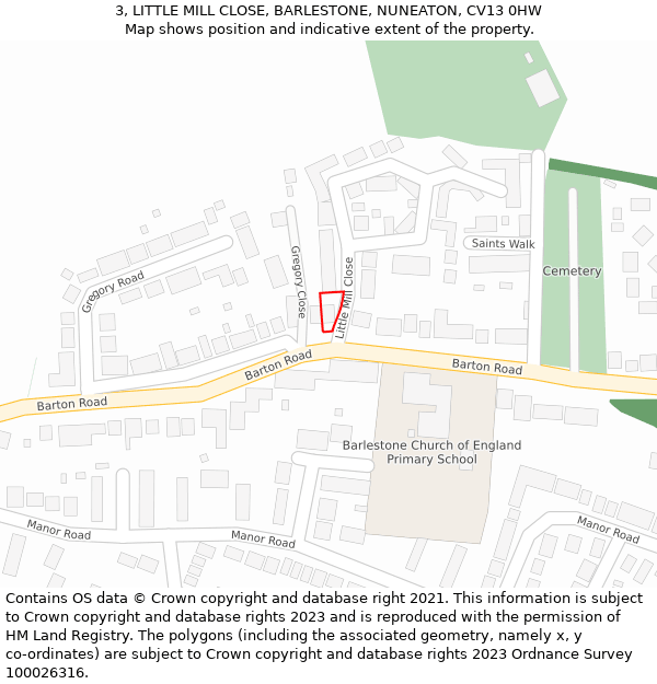 3, LITTLE MILL CLOSE, BARLESTONE, NUNEATON, CV13 0HW: Location map and indicative extent of plot