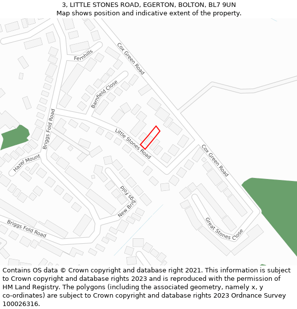 3, LITTLE STONES ROAD, EGERTON, BOLTON, BL7 9UN: Location map and indicative extent of plot