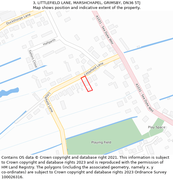 3, LITTLEFIELD LANE, MARSHCHAPEL, GRIMSBY, DN36 5TJ: Location map and indicative extent of plot