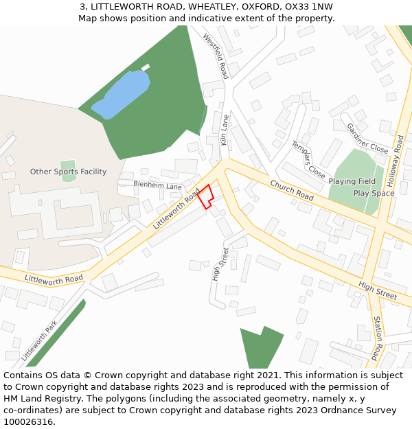 3, LITTLEWORTH ROAD, WHEATLEY, OXFORD, OX33 1NW: Location map and indicative extent of plot