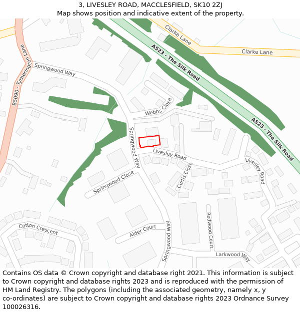 3, LIVESLEY ROAD, MACCLESFIELD, SK10 2ZJ: Location map and indicative extent of plot