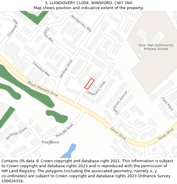 3, LLANDOVERY CLOSE, WINSFORD, CW7 1NA: Location map and indicative extent of plot