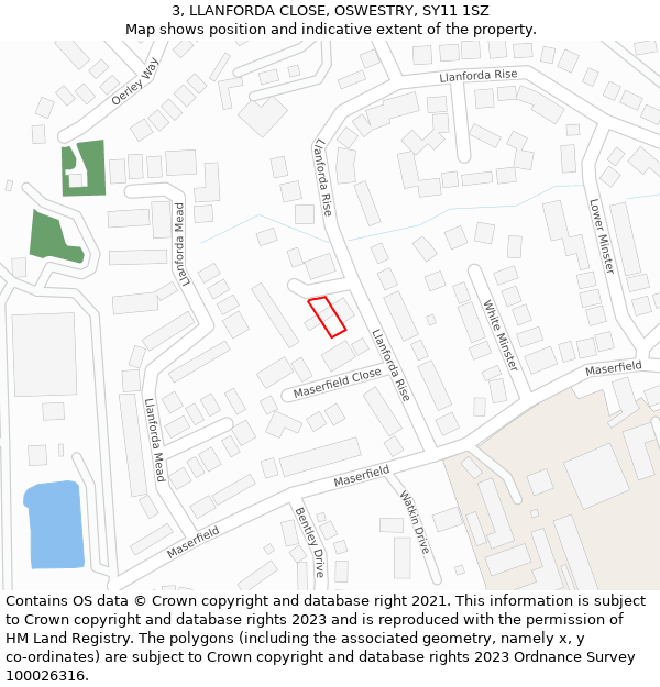 3, LLANFORDA CLOSE, OSWESTRY, SY11 1SZ: Location map and indicative extent of plot