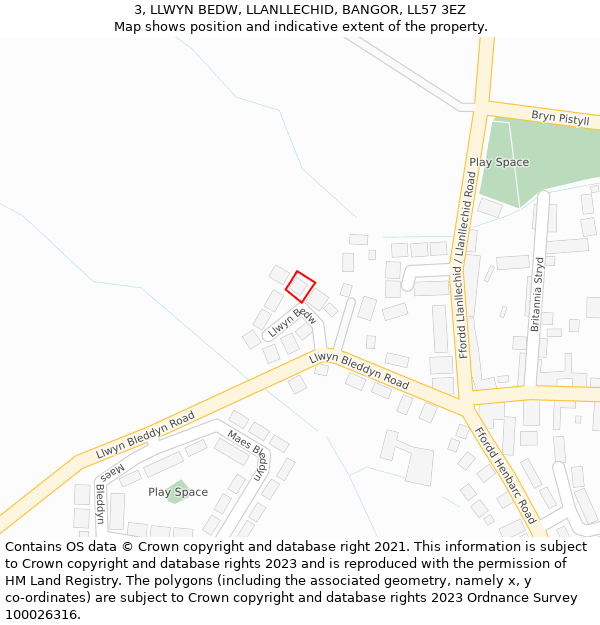 3, LLWYN BEDW, LLANLLECHID, BANGOR, LL57 3EZ: Location map and indicative extent of plot