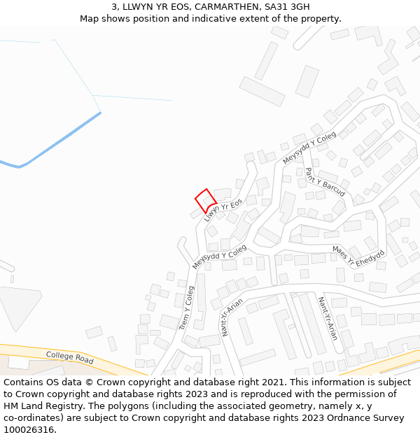 3, LLWYN YR EOS, CARMARTHEN, SA31 3GH: Location map and indicative extent of plot