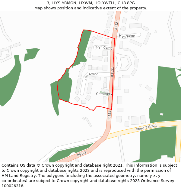 3, LLYS ARMON, LIXWM, HOLYWELL, CH8 8PG: Location map and indicative extent of plot