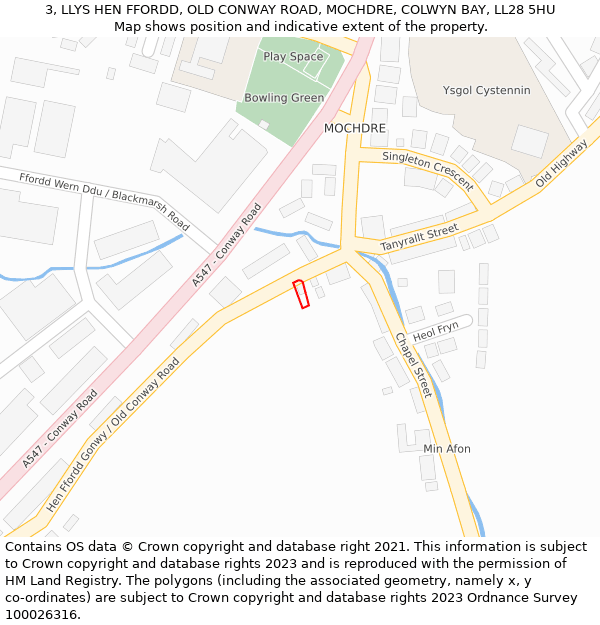 3, LLYS HEN FFORDD, OLD CONWAY ROAD, MOCHDRE, COLWYN BAY, LL28 5HU: Location map and indicative extent of plot