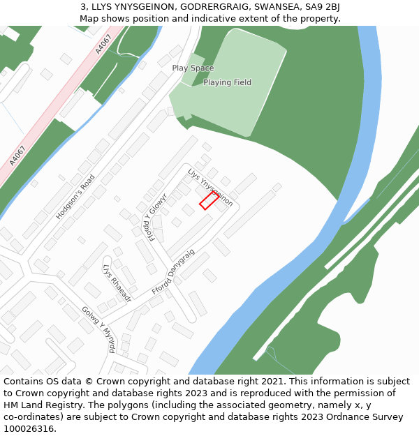 3, LLYS YNYSGEINON, GODRERGRAIG, SWANSEA, SA9 2BJ: Location map and indicative extent of plot