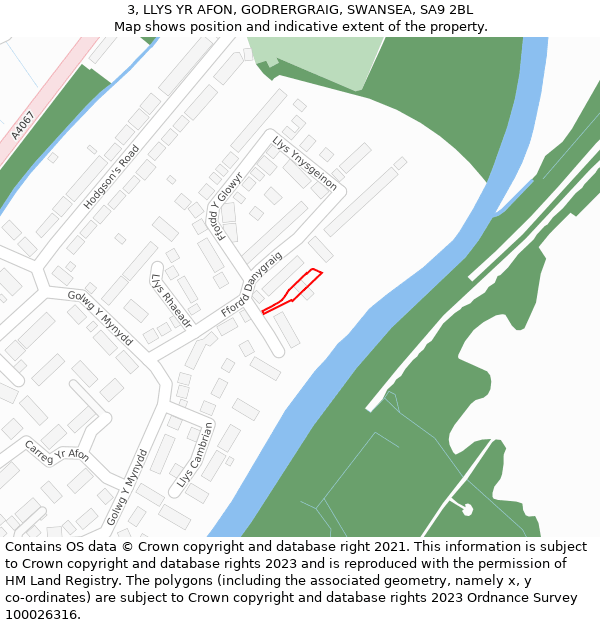 3, LLYS YR AFON, GODRERGRAIG, SWANSEA, SA9 2BL: Location map and indicative extent of plot