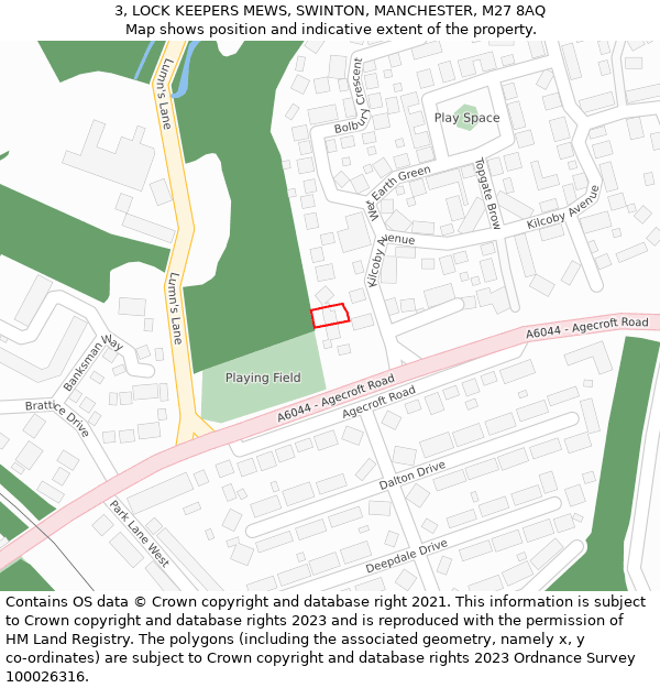 3, LOCK KEEPERS MEWS, SWINTON, MANCHESTER, M27 8AQ: Location map and indicative extent of plot